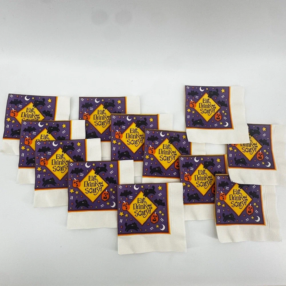 Vintage AGC Halloween Napkins Set of 12 Eat Drink and be Scary Cat Bat Pumpkin
